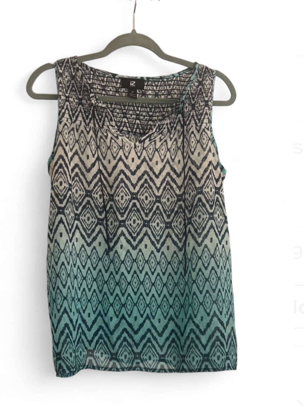 IZ Byer Women’s Blue Geometric Sleeveless Sheer Tank Top, 100% Polyester, Size M
